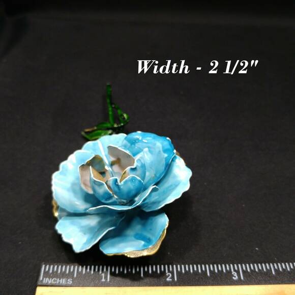 Vintage Enamel Large Flower Brooch, Turquoise Blue Green Gold, 1960s,  5" - Picture 5 of 10
